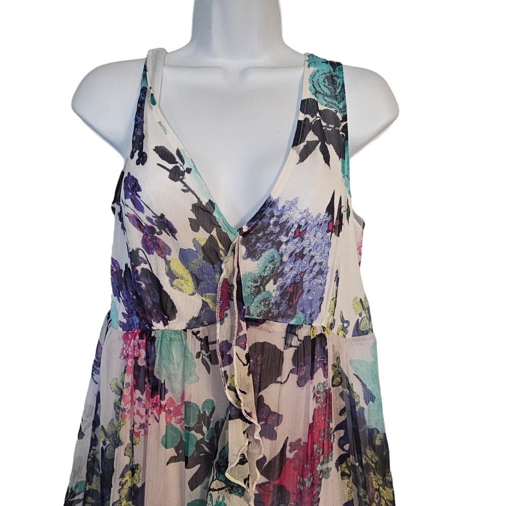 Chelsea & Theodore Floral Flowy Maxi Smocked Back Tiered Chiffon Dress Sz M - Picture 5 of 13